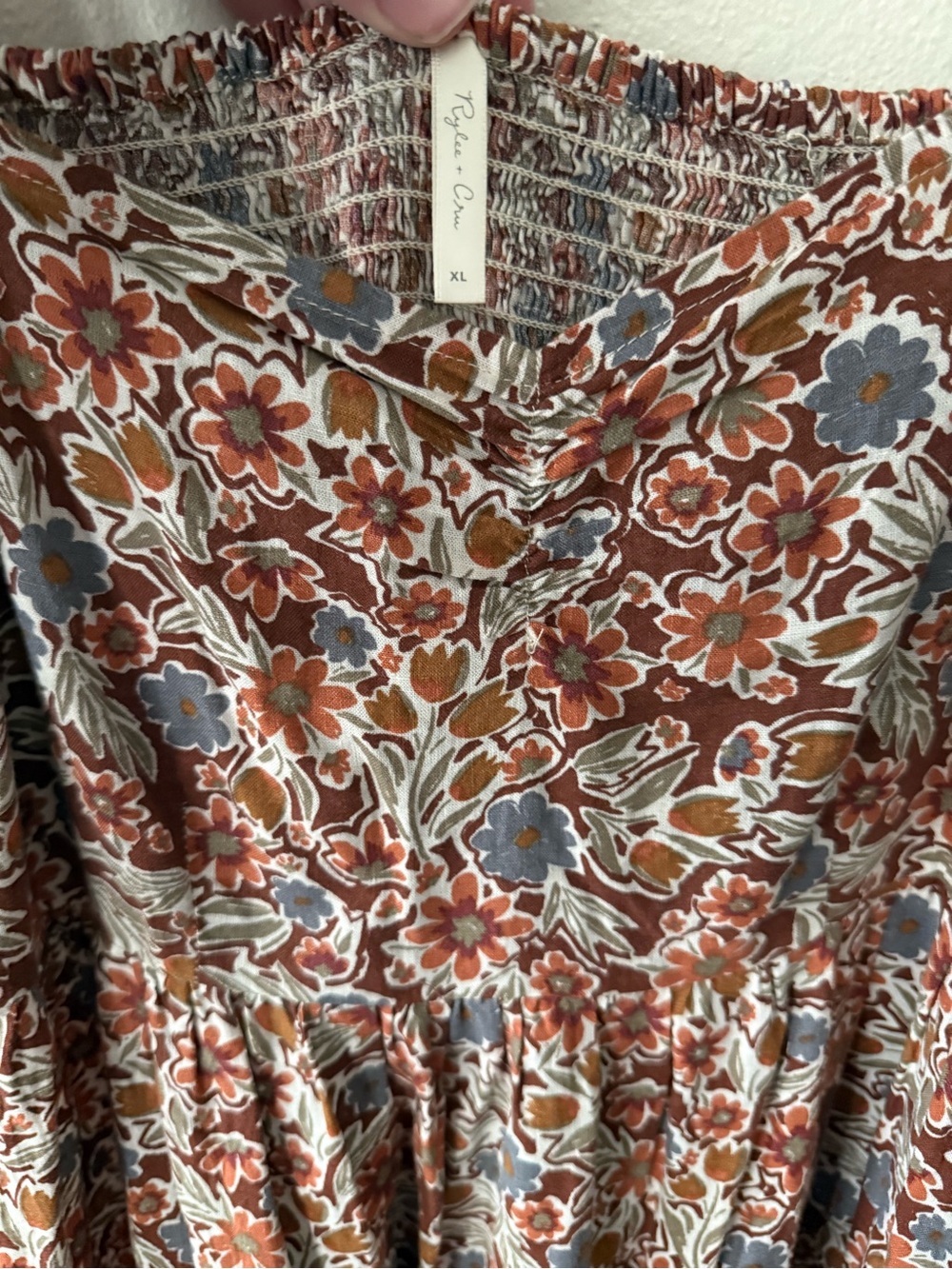 Rylee cru women’s xl Floral Puff-Sleeve Maxi Dress in Rust and Cream - Picture 3 of 4